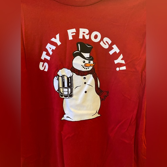 “Stay Frosty” Snowman with Beer Christmas T-shirt - Picture 2 of 4